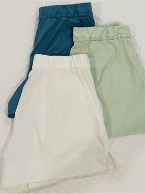 lululemon athletica women’s shorts in teal, sage green, and white